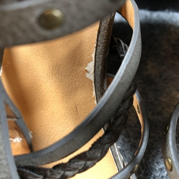 Crown Vintage Sandals Womens Size 10 Taupe Gladiator Wedge Studded Braided - Picture 10 of 15